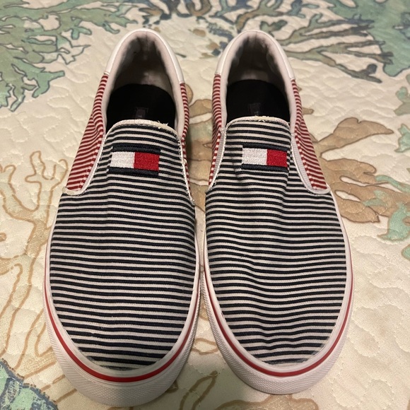 Tommy Hilfiger Shoes - Tommy Hilfiger Striped Slip-Ons‎ red, white,& blue
